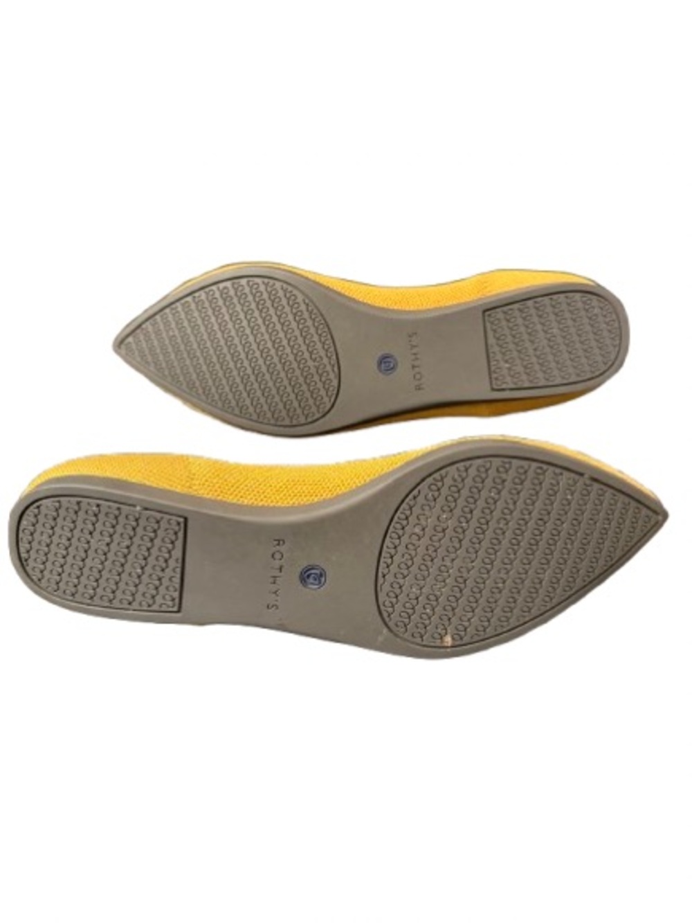 Rothy’s Pointed Flats Mustard Yellow Blue Trim Size 8.5 Sustainable Knit Comfort - Picture 8 of 8